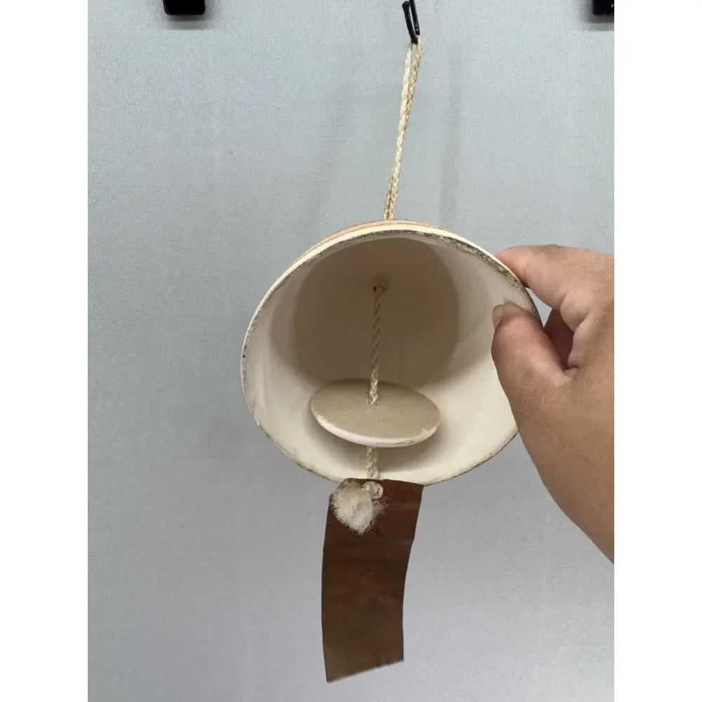 Vintage Mexican Pottery Wind Chime Hand Painted Southwestern Bisque Clay Bell